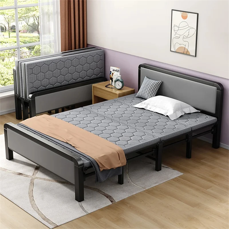 Folding Bed Double Home Simple Rental House Lunch Break Bed Office Single Nap Hard-Based Small Bedroom Beds Bedroom Furniture