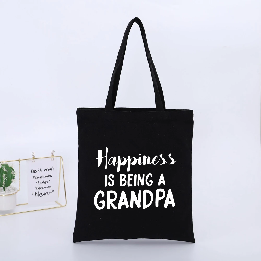 Grandpa's Typography Print Canvas Tote Bag, Casual Style for Daily Use and Gift Giving
