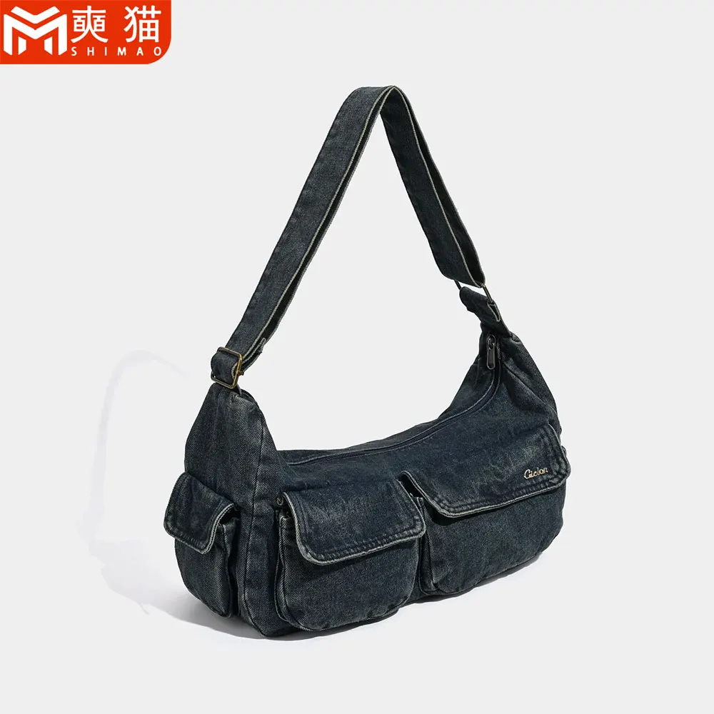 

Сумка через плечо для женщин и девочек, американская джинсовая сумка в стиле ретро, высококачественная нишевая дизайнерская тканевая сумка через плечо под мышками