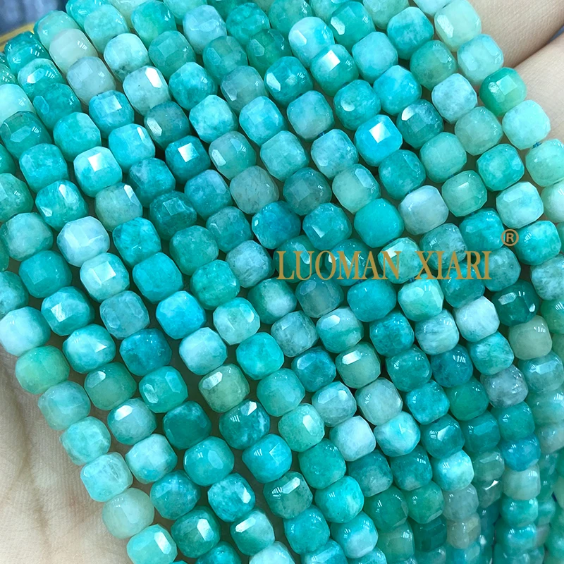 5-6MM Square Natural Stone Amazonite Chalcedony Loose Cube Spacer Beads for Jewelry Making Diy Earrings Bracelets Accessories