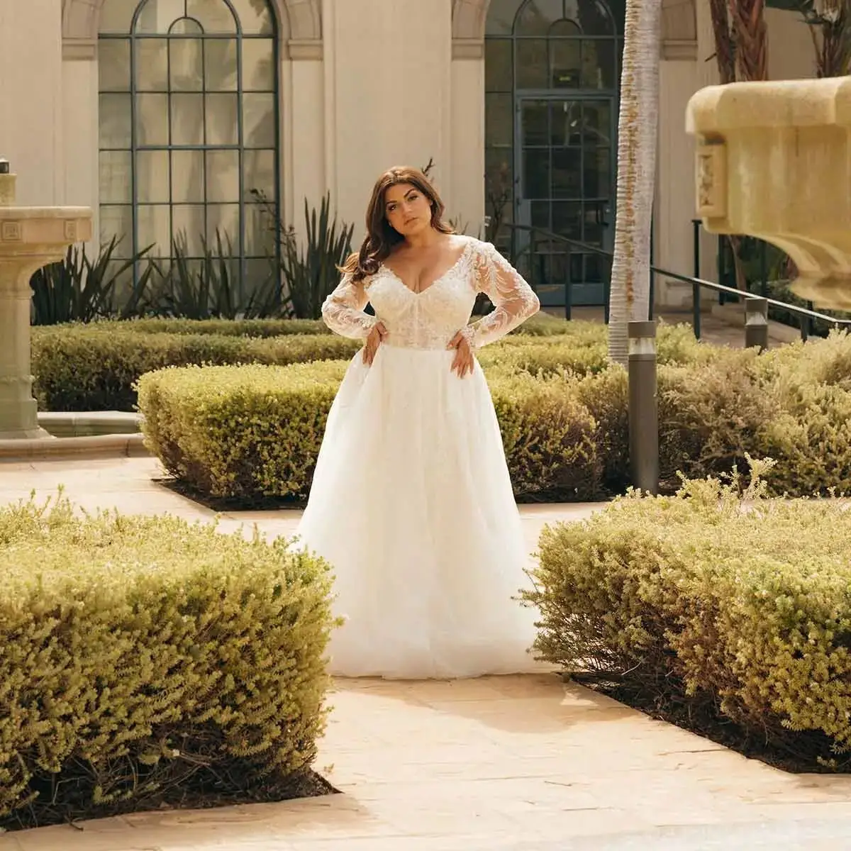 Vestidos De Novia sin espalda De talla grande, línea A, cuello en V, mangas largas, apliques De tul, vestido De Novia bohemio