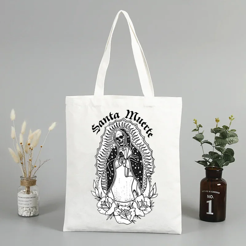 Santa muerte senhora da morte sagrada sacola de compras de supermercado saco de juta sacola de compras shoping reutilizável bolsa compra sacolas