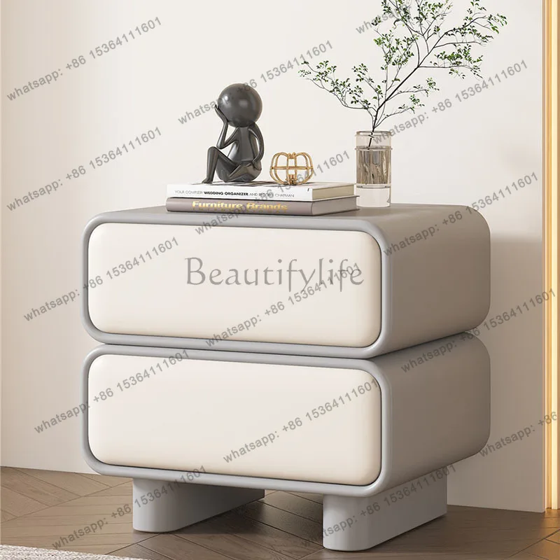 

Black Solid Wood Nightstand Modern Minimalist Square Sugar Design with Rounded Corners Luxury Faux Leather No Assembly Required