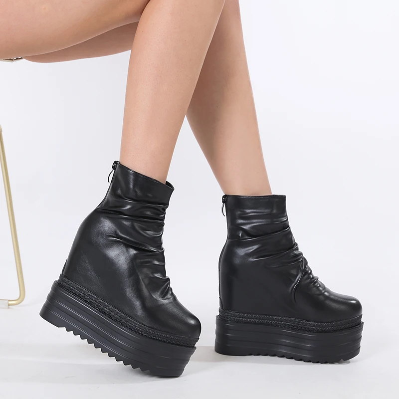 

Gdgydh женские ботинки челси на молнии, черные модные плиссированные ботильоны на платформе и танкетке, бисквит, маффин внутри, модные плиссированные ботильоны, высота