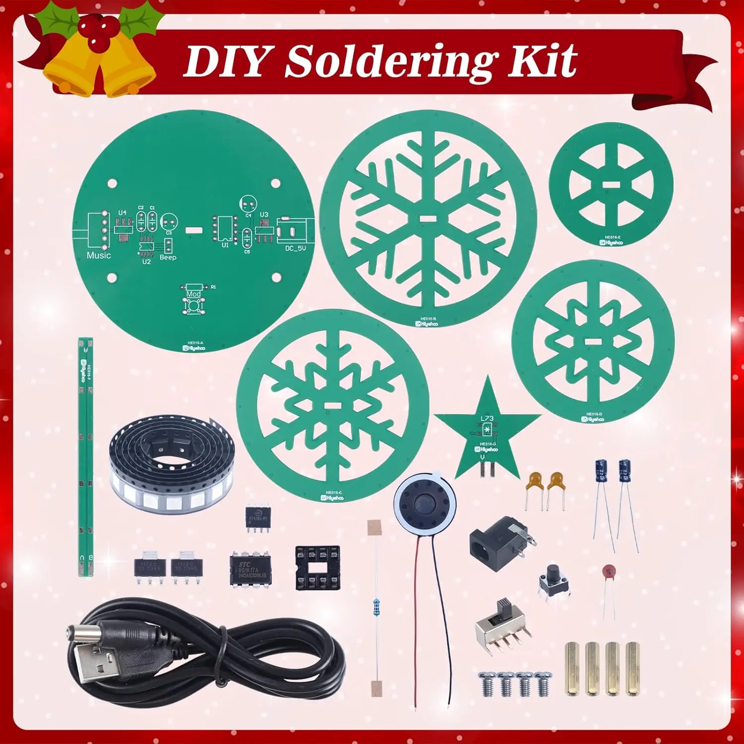 Christmas Tree Soldering Projects,  WS2812B RGB LEDs Xmas Tree Soldering Practice Kit with Music