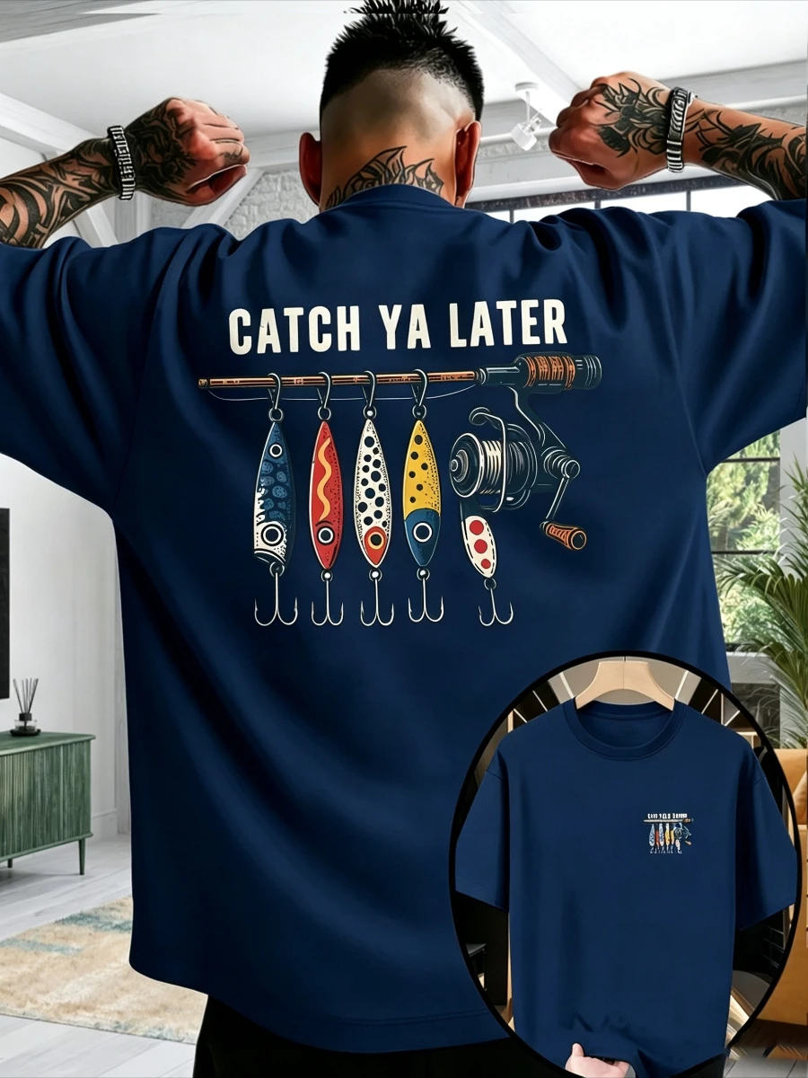 Streetwear CATCH YA LATER Angeln Wortspiel Buchstaben-Design Grafik T-Shirt für Männer und Frauen Übergroßes Casual T-Shirt Geschenk für Angelbegeisterte – Detail 5
