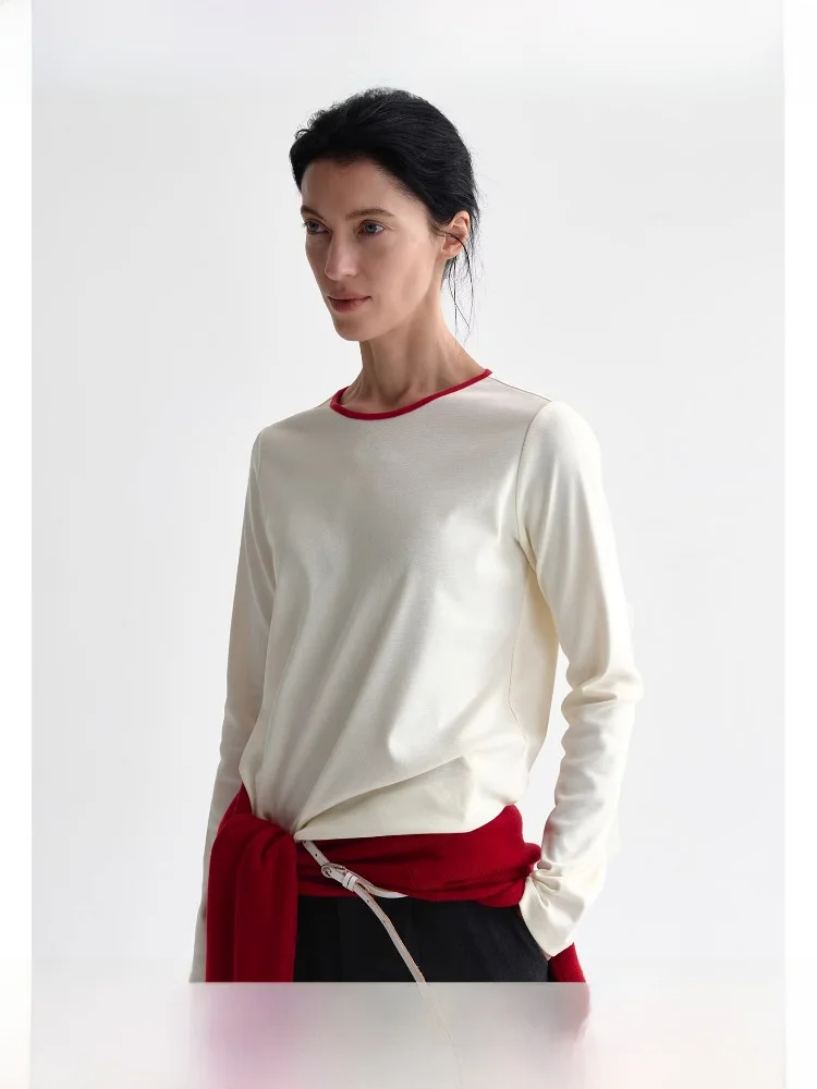 

Planites High Elastici Cotton Blend T-irt Color Blo Ne Ring oulder Top Layering Effect Commute Sle Long Sve ro...