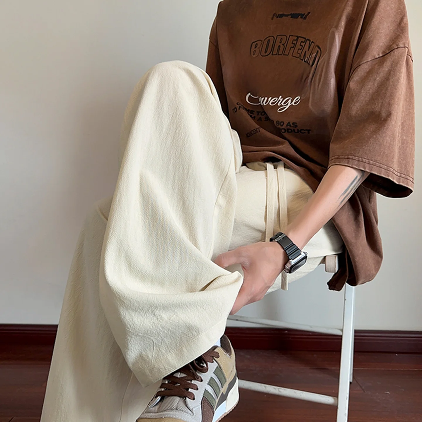 

Легкие спортивные брюки из чистого хлопка Qui-Dry, мужские летние модные драпированные свободные широкие повседневные длинные брюки большого размера