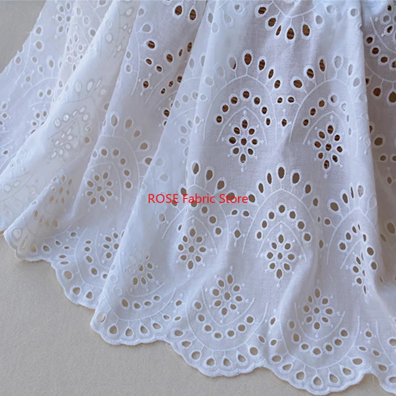 

Off-white Hollow-out Cotton Flower Embroidered Fabric for skirts, dress, table cover, costumes design, hair accessories sewing