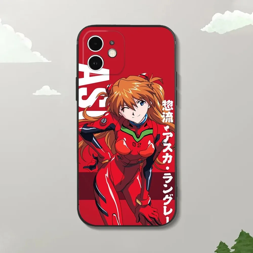 Anime A-Asuka Langley Soryu Phone Case For iPhone16,15,14,13,12 Mini 11 Pro XR,X,XS,MAX 7,8 Plus Silicone Cover Soft Black