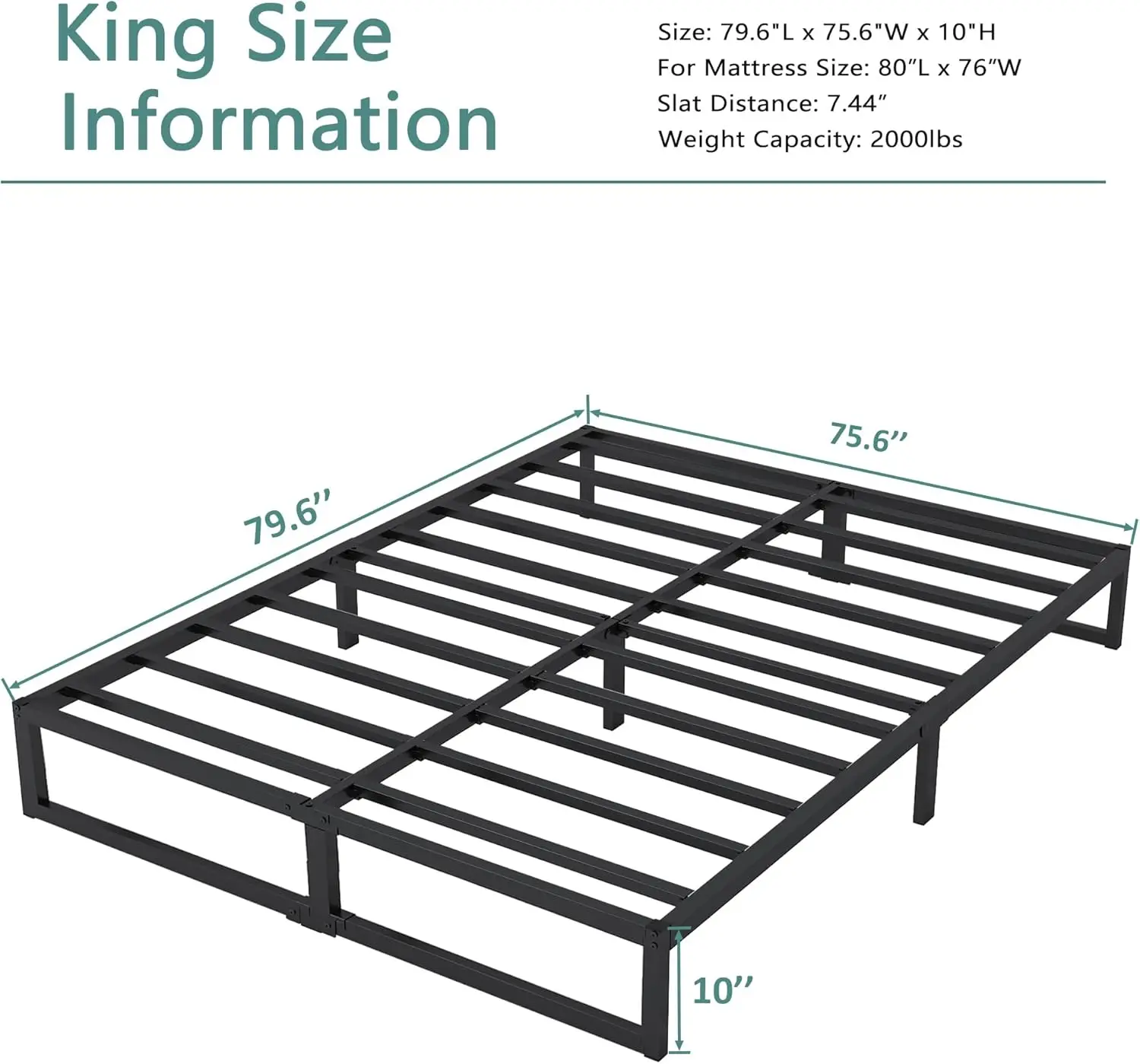 King Platform Bed Frame 10 Inch,Metal Heavy Duty Mattress Foundation, Bed Frame King Size No Box Spring Needed,Noise Free,Easy