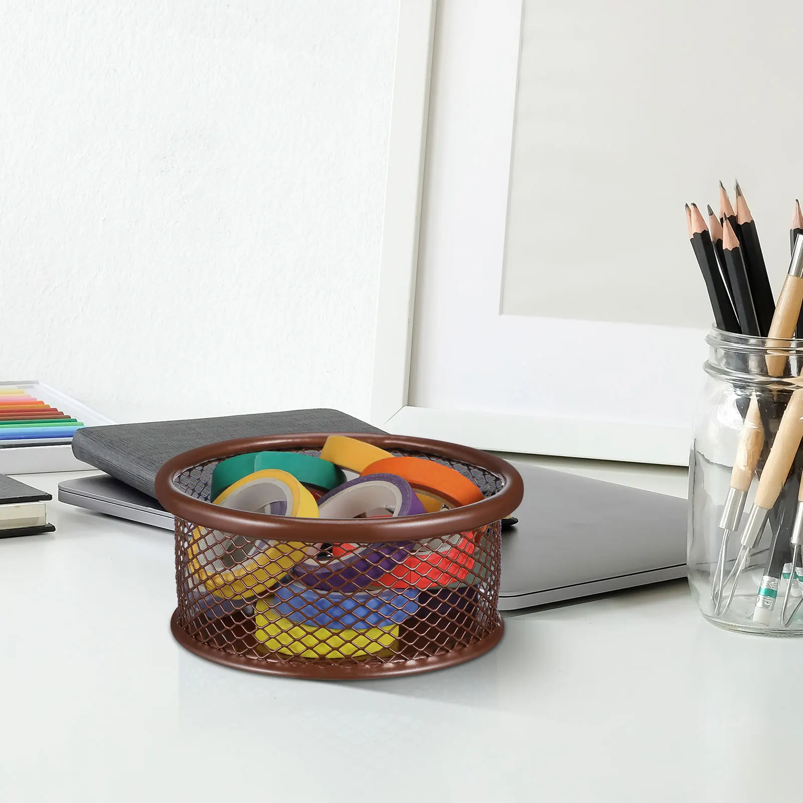 4pcs Metal Paper Clip Holder For Desk Mesh Storage Box Office Home Desktop Organizer Small Stationery Supplies