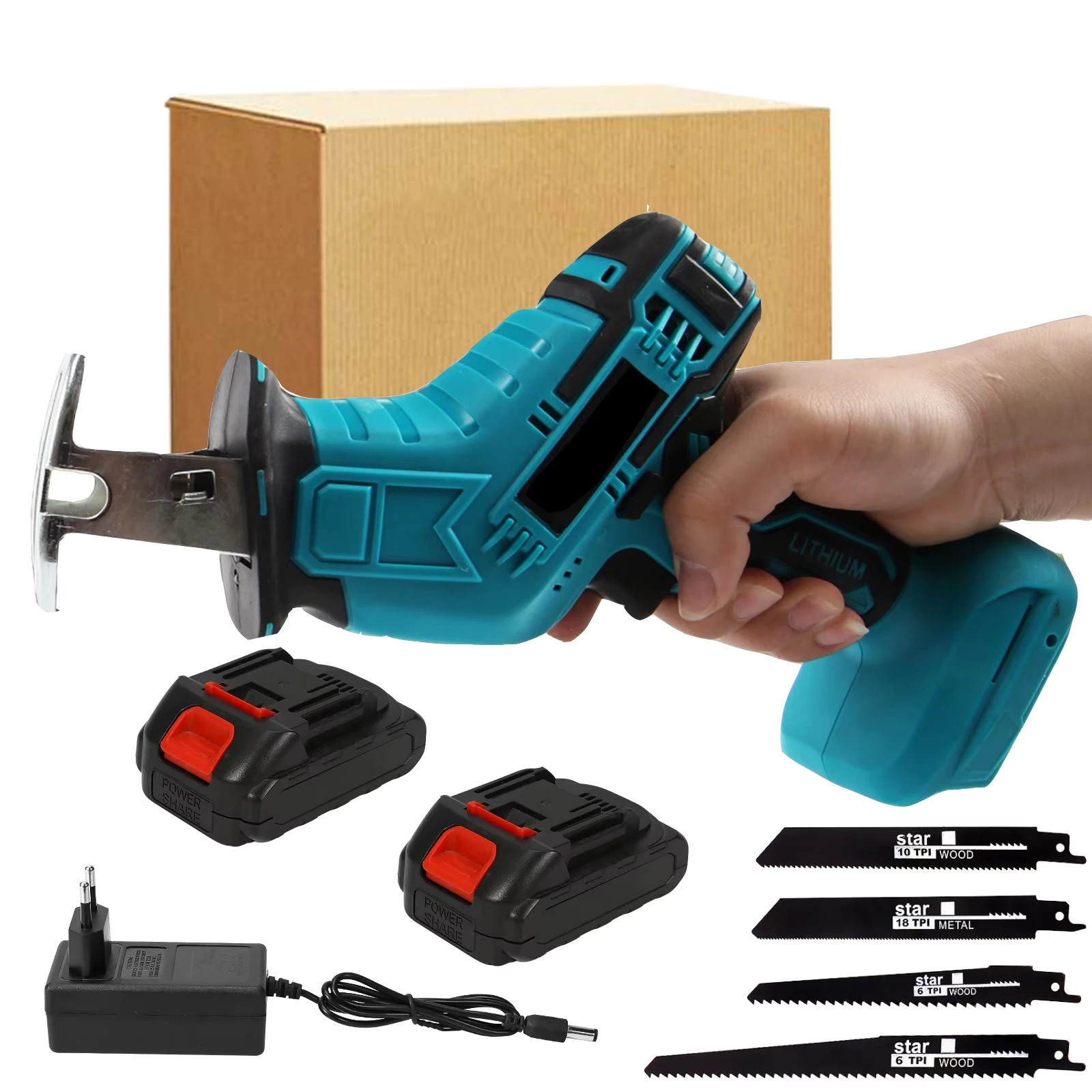 Scie alternative électrique sans fil, scie de coupe du métal, batterie au Lithium, scie sabre, outil électrique Portable avec 2 batteries