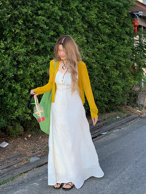 

plus Size Gentle Lady White Strapless Dress Summer Slimming Holiday Long Skirt Polyester Fiber A-Line Dress round Neck