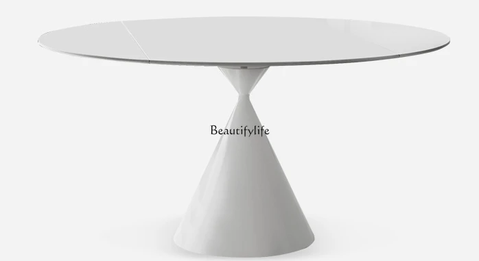 

French Cream Wind Slate Dining Table Retractable Modern Household Round Dining Table