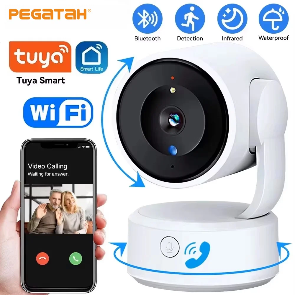 PEGATAH 5MP One-touch Call Indoor Baby Monitor WiFi PTZ Camera Auto Tracking Color Night Vision IP Surveillance Cam Tuya App