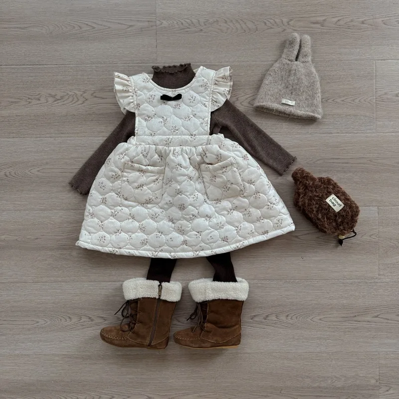 الفتيات الخريف والشتاء مبطن الأزهار تحلق كم حزام تنورة طفلة اللباس الكورية الأطفال الشتاء سميكة القطن تنورة #5