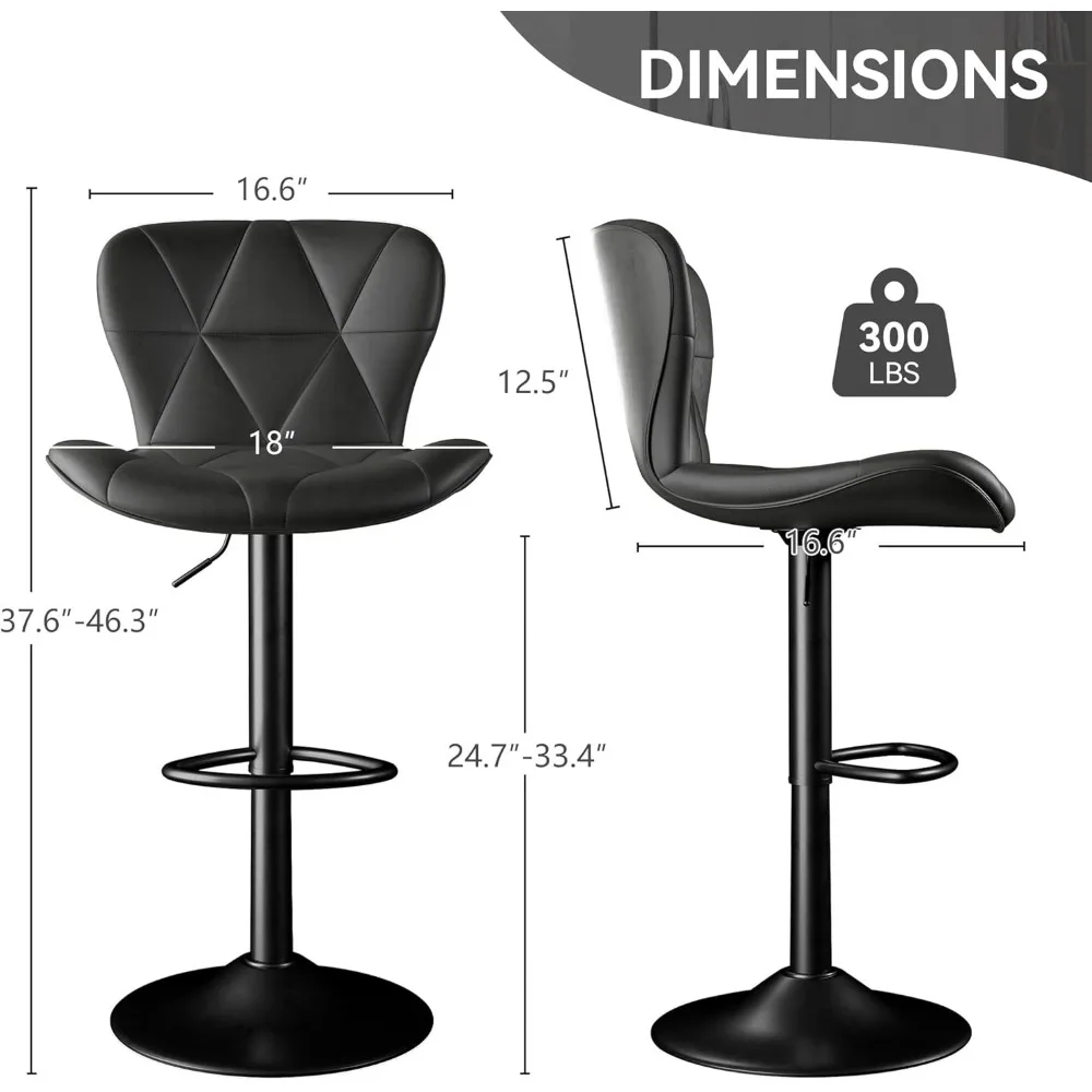 مجموعة مقاعد البار مكونة من 4 قطع، ومقاعد دوارة قابلة للتعديل، وكراسي بار من الجلد الصناعي، وارتفاع منجد لكرسي بار المطبخ