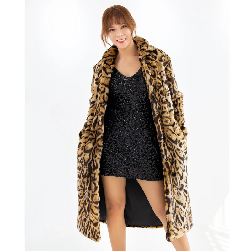 

New Women's Fur Coat Leopard Print Winter Wear Thickened Thermal Plush Coat Long Fashion Casual Windbreaker Large Size Jacket