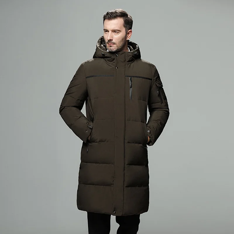 2023 Nieuwe Winter Heren High-End Donzen Jas Mode Casual Losse Capuchon Warme Overjas Effen Kleur Dikke Lange Mannelijke Donsjacks