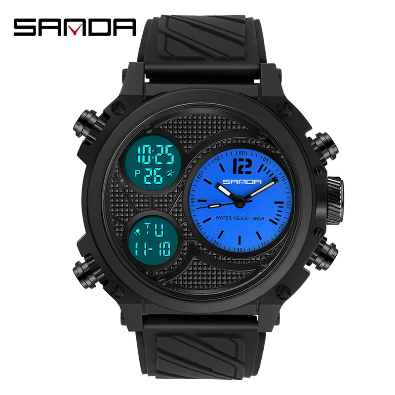 SANDA 3002 Fashion Outdoor Men Watches Top Brand Military Sports Digital Watch Bright screen Display Wristwatch Waterproof Clock