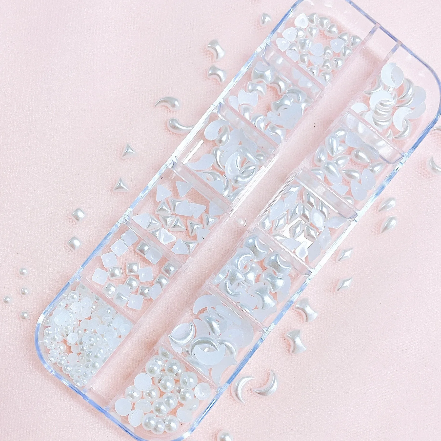 Moon Heart White Pearl Glitter Jewelry Nail Art Supplies Decoration 3D White Pearl Mix Set DIY Acrylic Nail Art Accessories