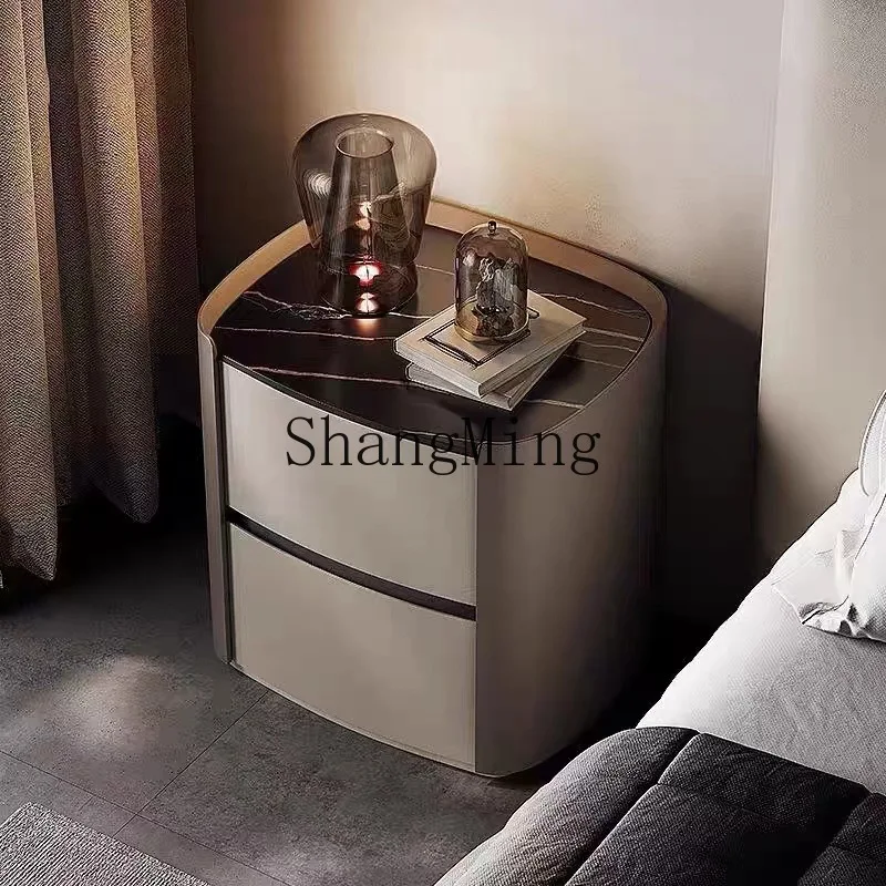 

FG minimalist solid wood bedside table modern simple light luxury high-grade rock slab bedside table bedroom storage cabinet
