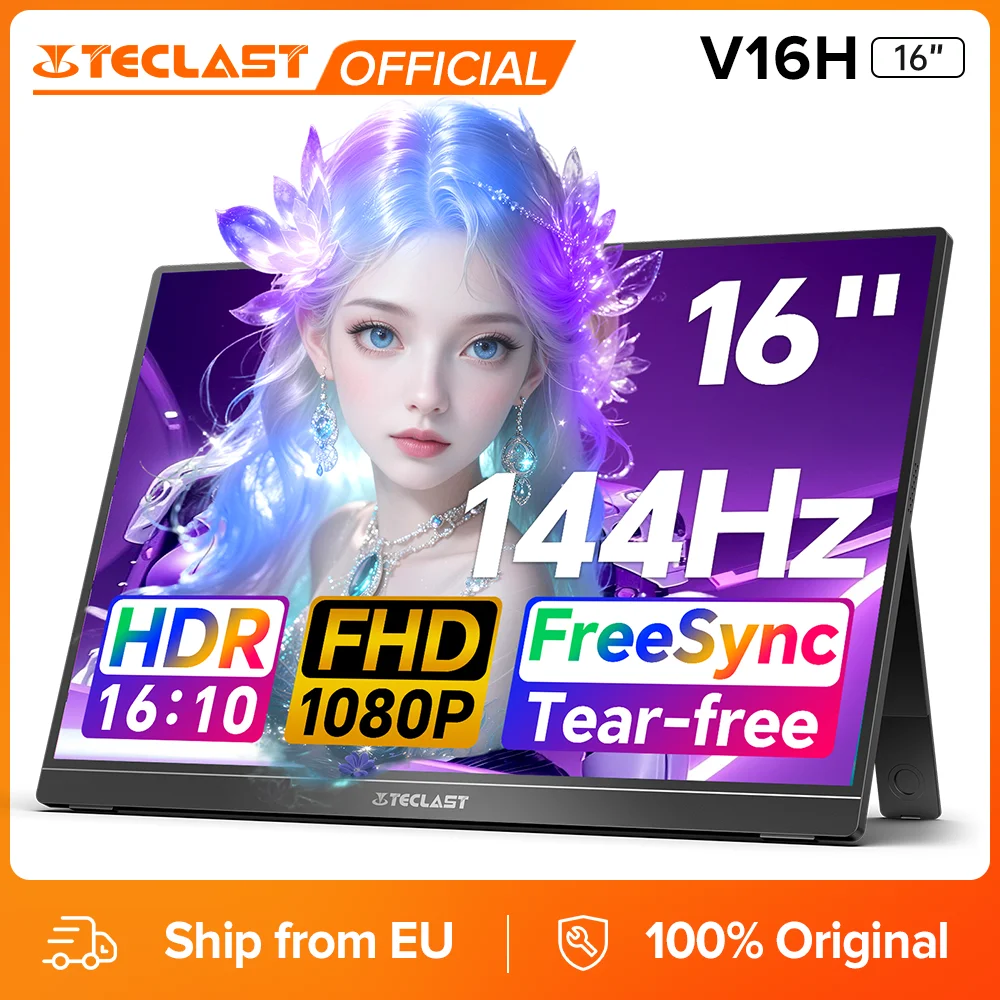 TECLAST V16H 16 Zoll Tragbarer Monitor 1200P 1920x1200 144Hz IPS, 16:10 Display, Dual Type-C, Mini HDMI, PD Reverse Charging, Dual-Lautsprecher, VESA-Halterung, Externer Bildschirm für Laptop, PC,