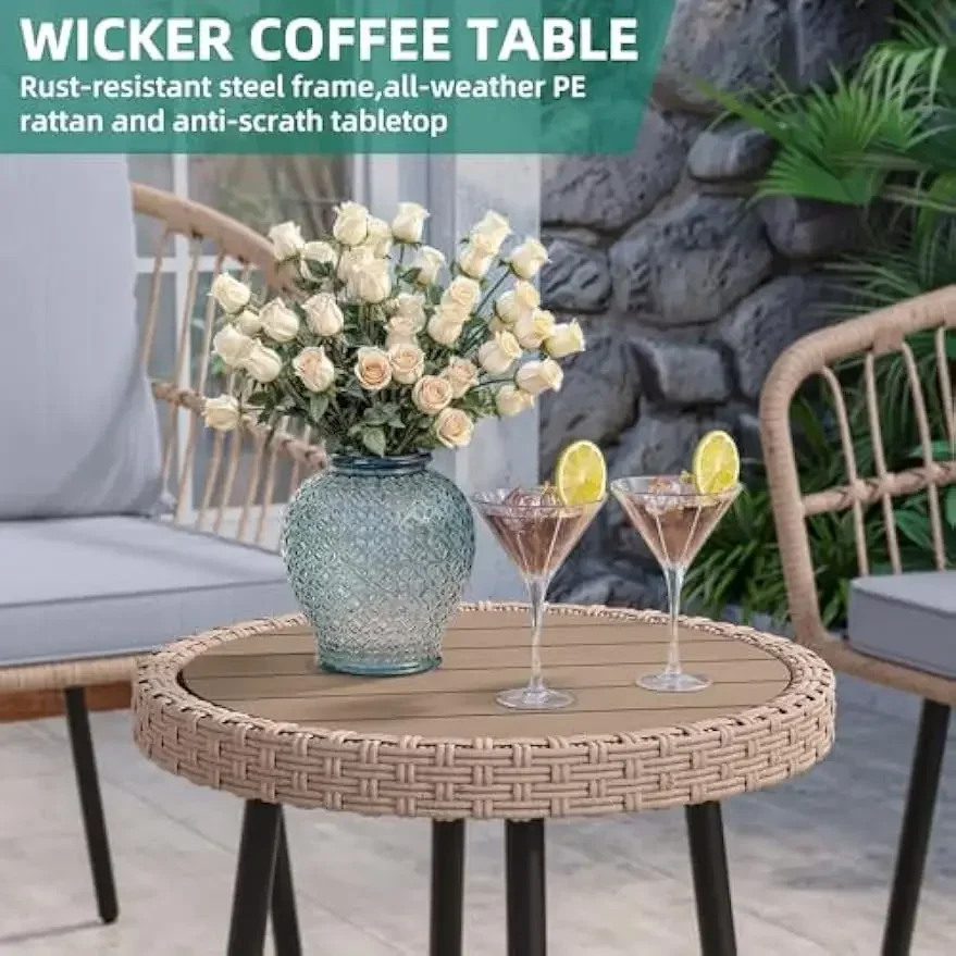 [Best Seller, Limited Stock!]3 Pieces Outdoor Bistro Set, All-Weather Wicker Patio Furniture Set, Backyard, Pool, Porch, Deck -