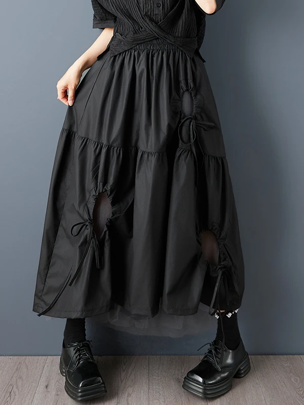 

Повседневная хлопковая юбка с кружевными вставками для женщин, весна-лето, модная, с эффектом высокого качества, ажурный дизайн, А-силуэт, средней длины