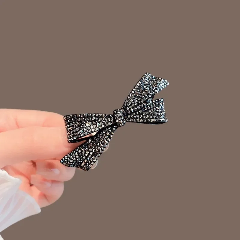 Leichte, luxuriöse, schwarze Strass-Schleife, Federklammer, Haarnadel für Damen, Hinterkopf, Haftgebunden, Ein-Wort-Haarspange, Frankreich-Haar-Accessoires