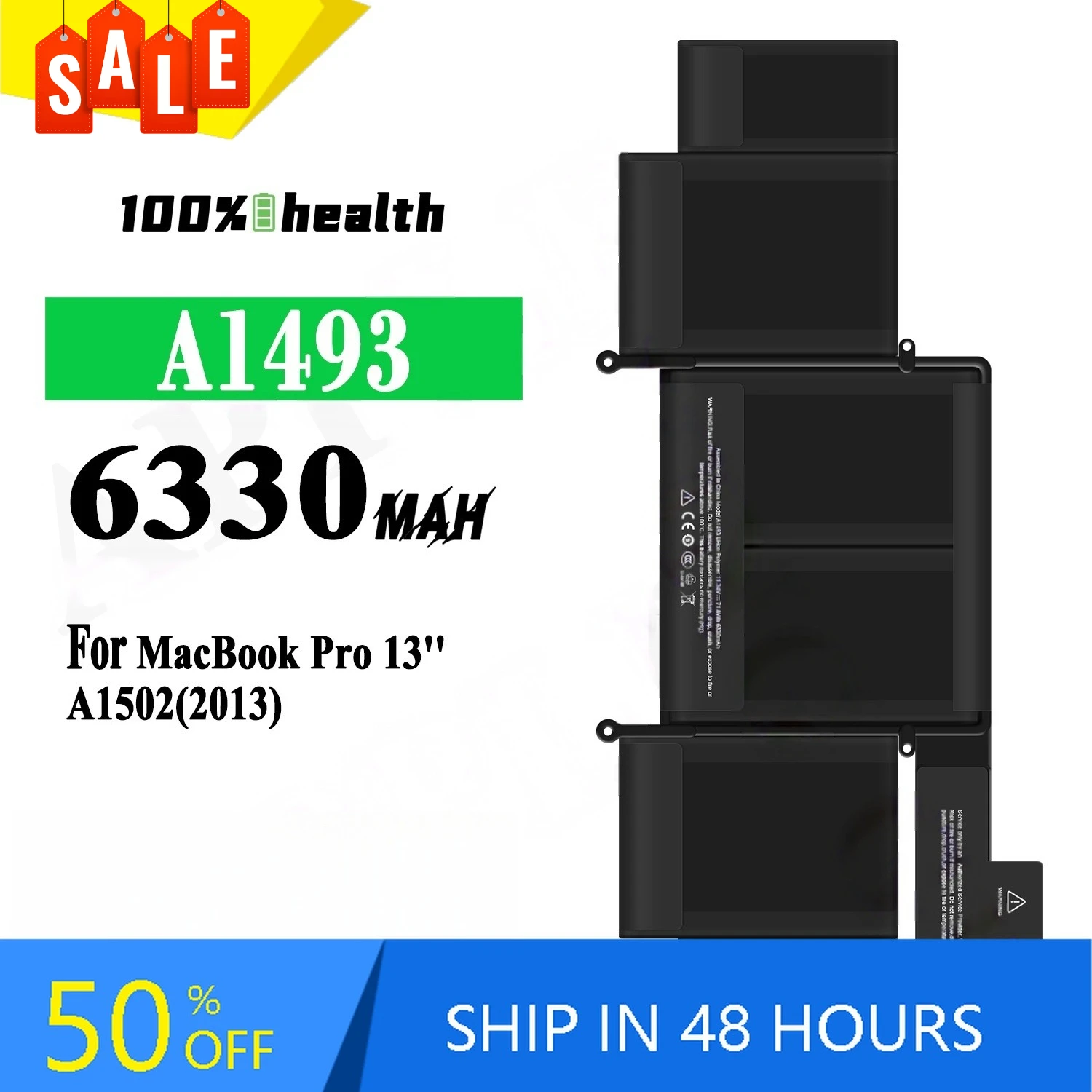 

6330mAh Laptop Battery for Apple A1493 MacBook Pro 13'' A1502(2013) Lithium Rechargeable Battery