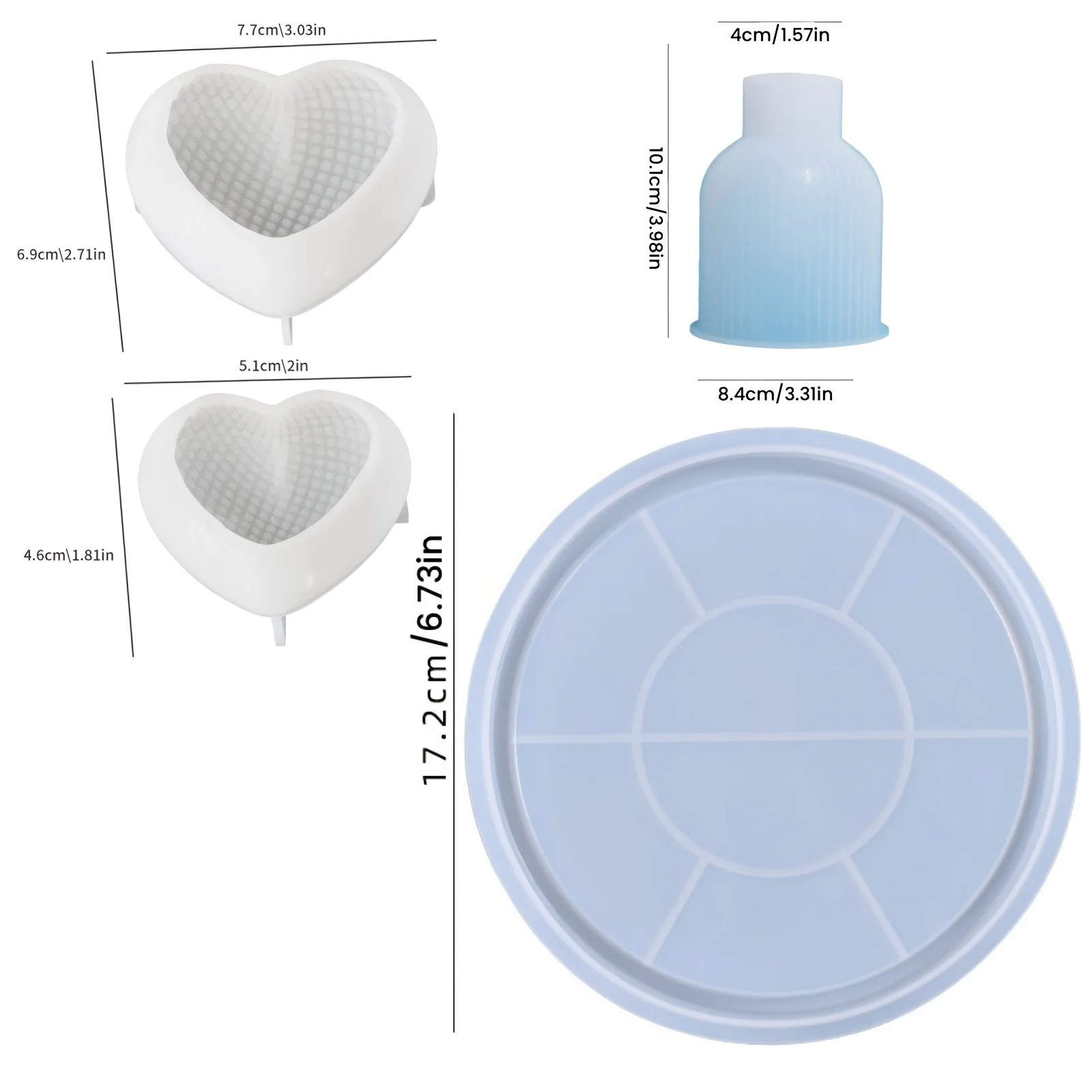 DIY Woven Heart Candle and Striped Vase with Circular Glossy Tray Gypsum Concrete Ornament Resin Silicone Mold Decorative Crafts