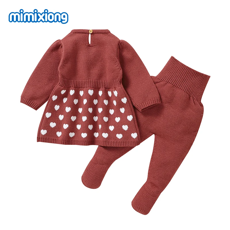 Baby Girls Clothes Sets Red Bowknot Knit Sweaters Shirts+Pants Newborn Infant 2pcs Suits 0-9M Toddler Spring Fall Winter Outfits