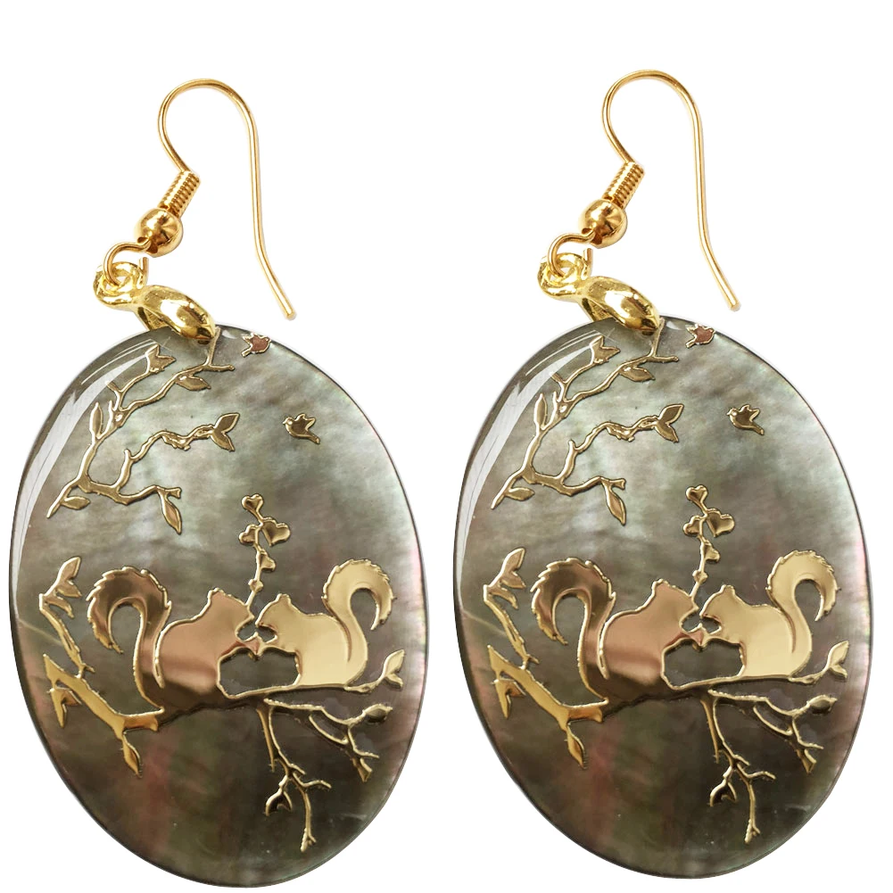 Beautiful Mother of pearl Shell Round Oval Art Women Men Dangle Earring PWFH623