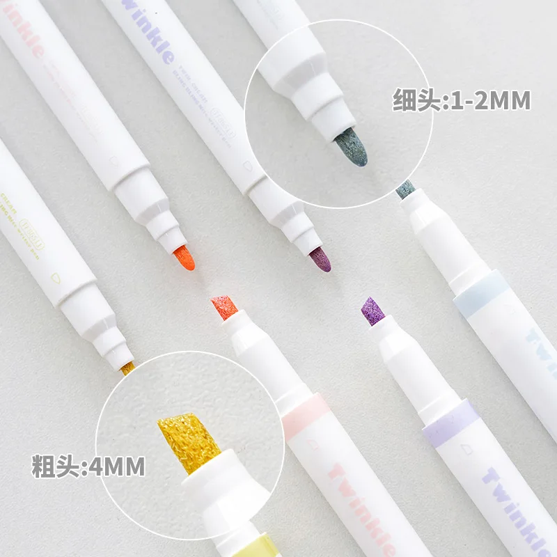 4pcs/set Glitter Highlighter Marker Pen Cute Shiny Graffiti Painting Paint Marker for DIY Decor Scrapbook Pen Student Supplies