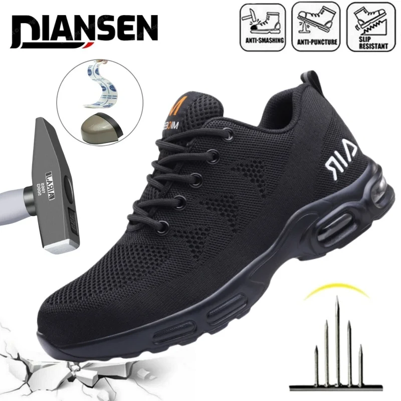 

Mens Mesh Steel Toe Work Shoes Breathable Work Shoes Man Safety Shoes Lightweight Puncture-Proof Safety Shoes Hiking Sneakers