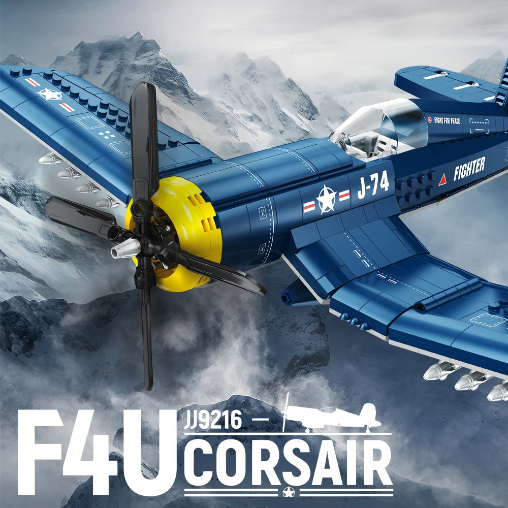 

F4U Pirate Fighter Model Building Blocks Military Aircraft Collectible Classic Bricks Assembly Sets Toys Gift For Room Decor