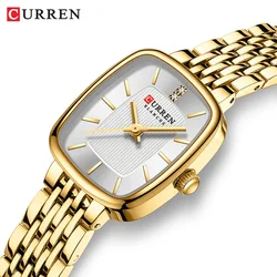 Reloj CURREN 9093 de cuarzo a la moda para mujer, esfera cuadrada Simple y elegante, correa dorada de acero inoxidable, relojes de negocios de ocio impermeables