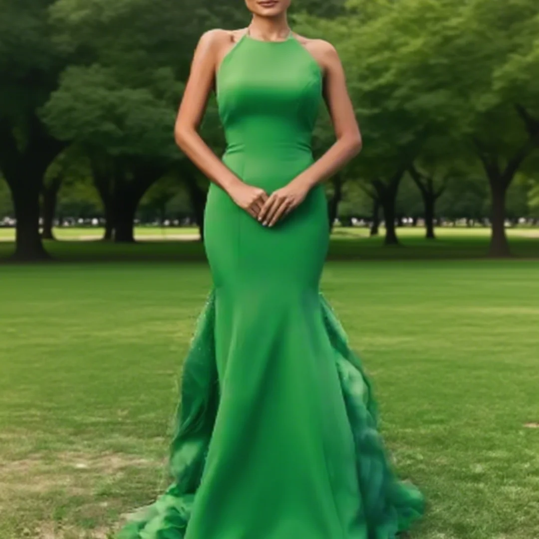 

Customized ruffled beadless sleeveless floor-length mermaid dress Formal Evening Dresses Birthday Party Prom Gowns