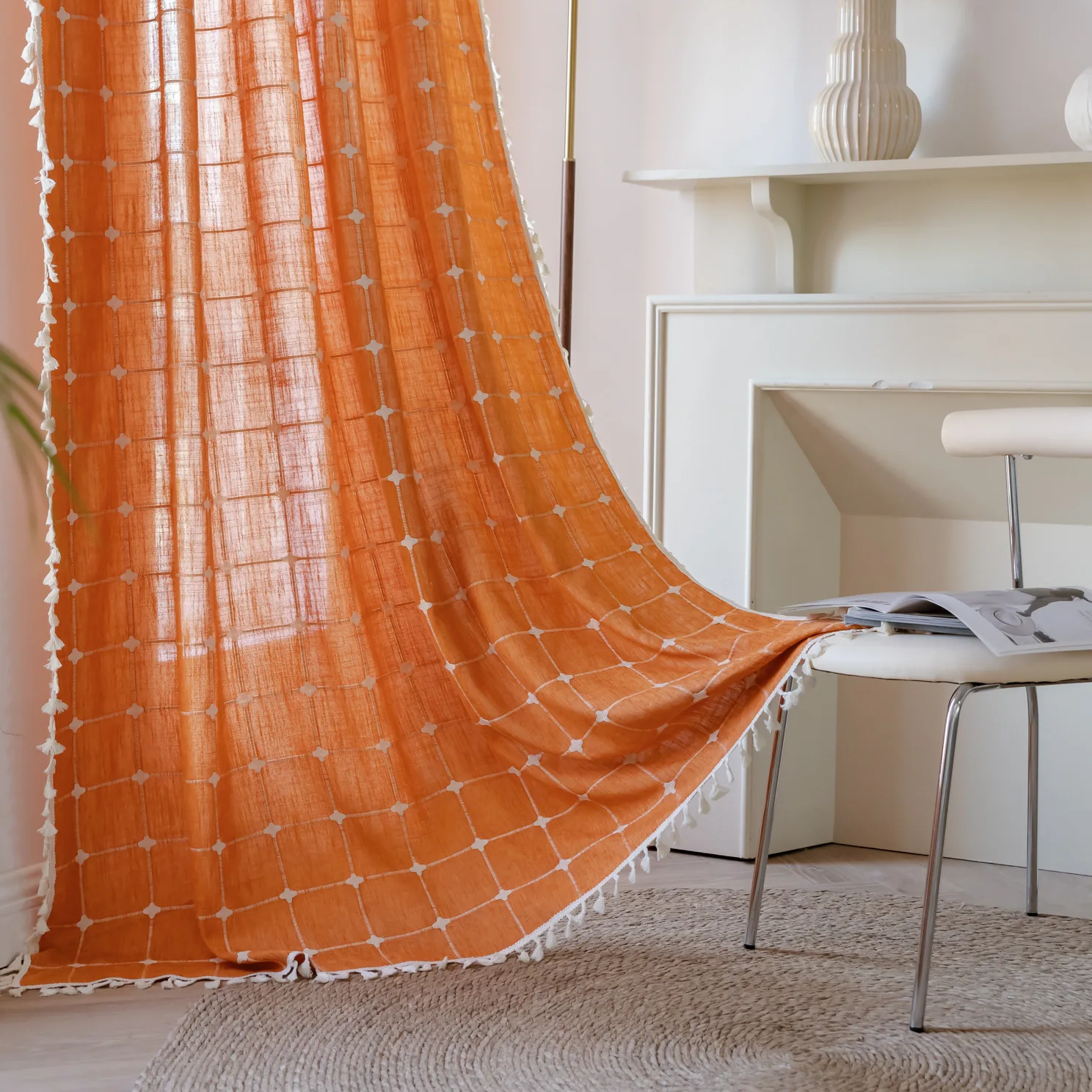 Checkered Cotton Linen Fabric Curtains for Living Room Home Decor Window Treatment