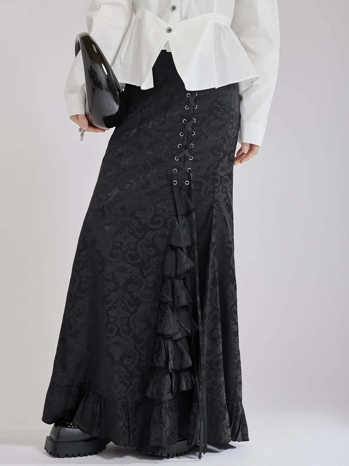 التنانير النسائية الظلام خمر نمط الجاكار ذيل السمكة القوطية الدانتيل متابعة فيكتوريا تصميم حجم كبير الشتاء الشاطئ الشيفون خمر طباعة #6