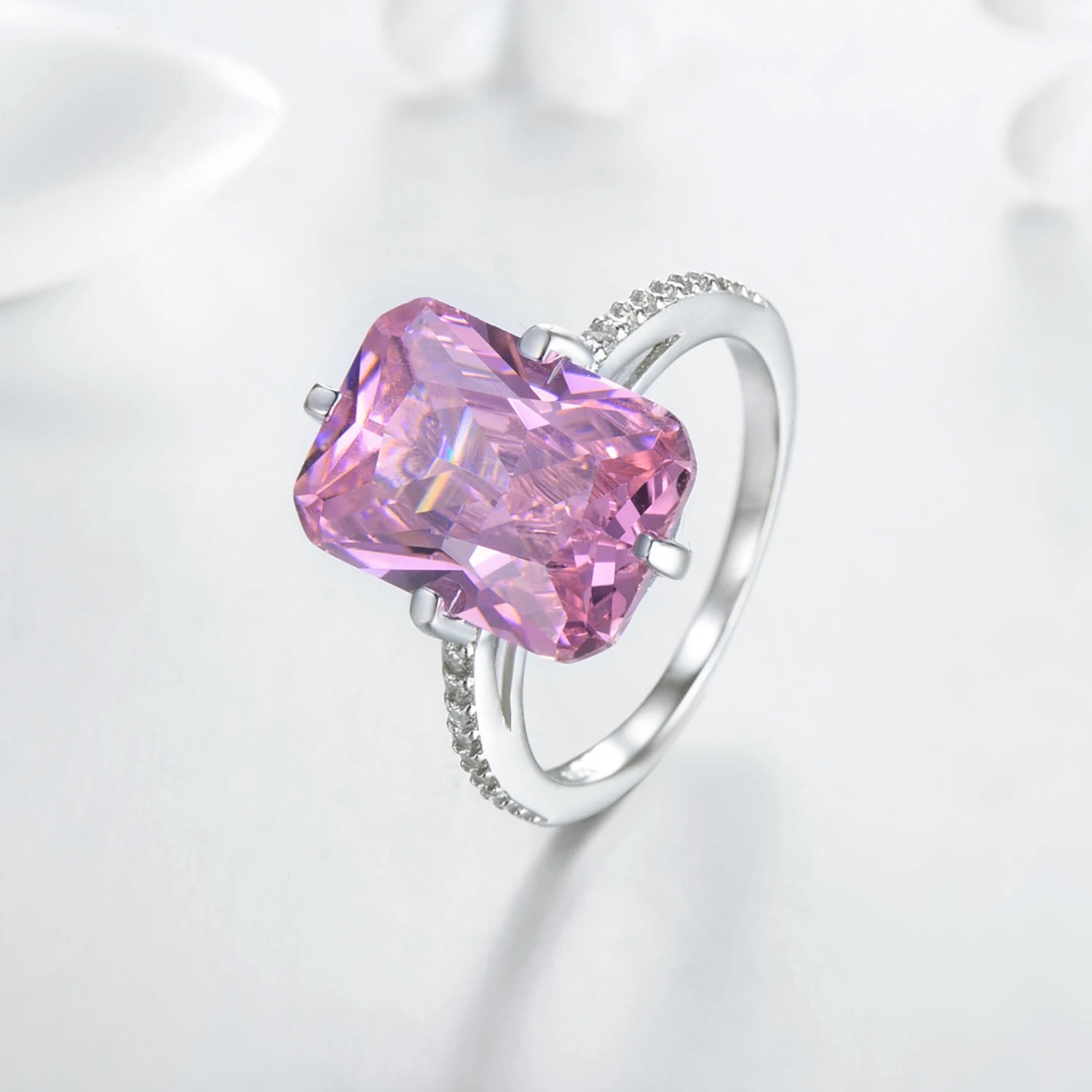 Modian Hot Sale 100% 925 Sterling Silver Luxury Rings Fashion Pink Crystal Party Rings For Women Engagement Jewelry Couples Gift