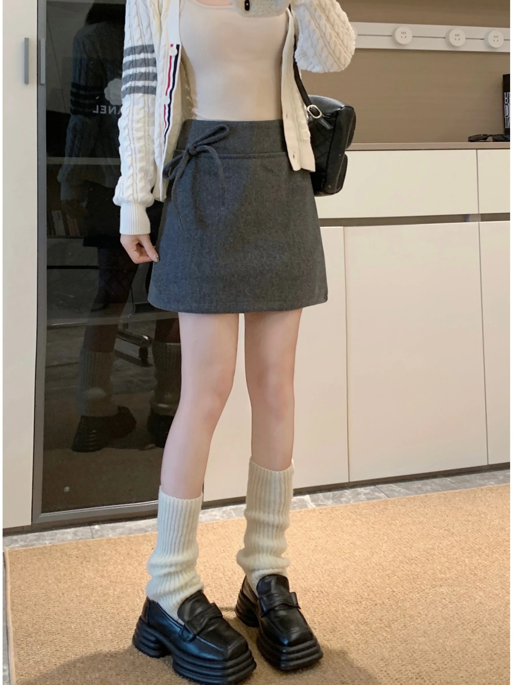 

plus Size A-Line Skirt with Knot High Waist Flattering Versatile Design Korean Style Autumn Winter New Arrival