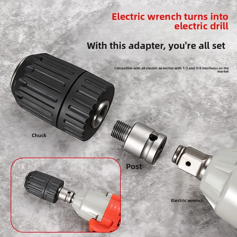 2-13mm Keyless Threaded Metal Drill Chuck, Hex Shank/SDS/Square Quick Grip Adapter, Chuck for Drill Bits Screwdriver Tap&Sockets