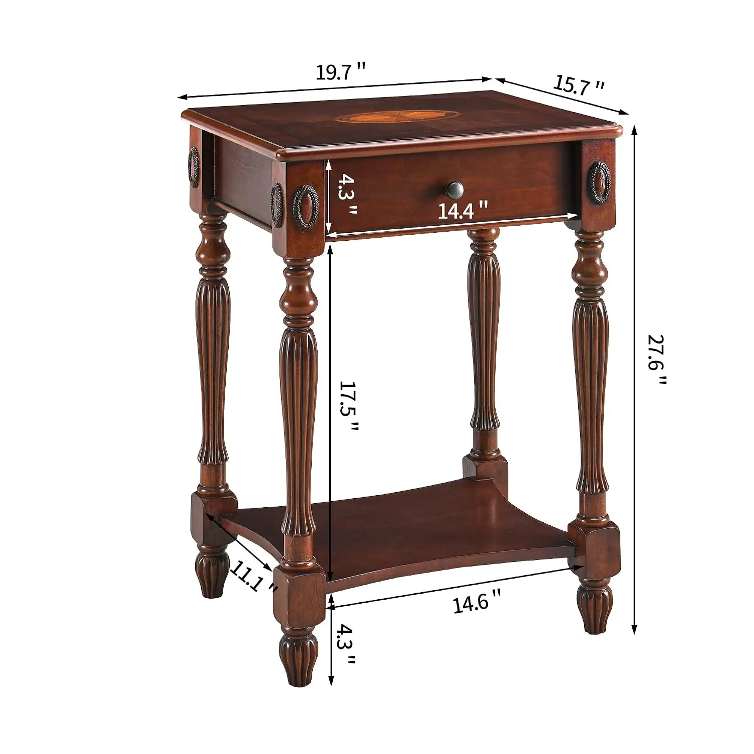 Wooden Side Table with Drawer & Shelf, 19.7