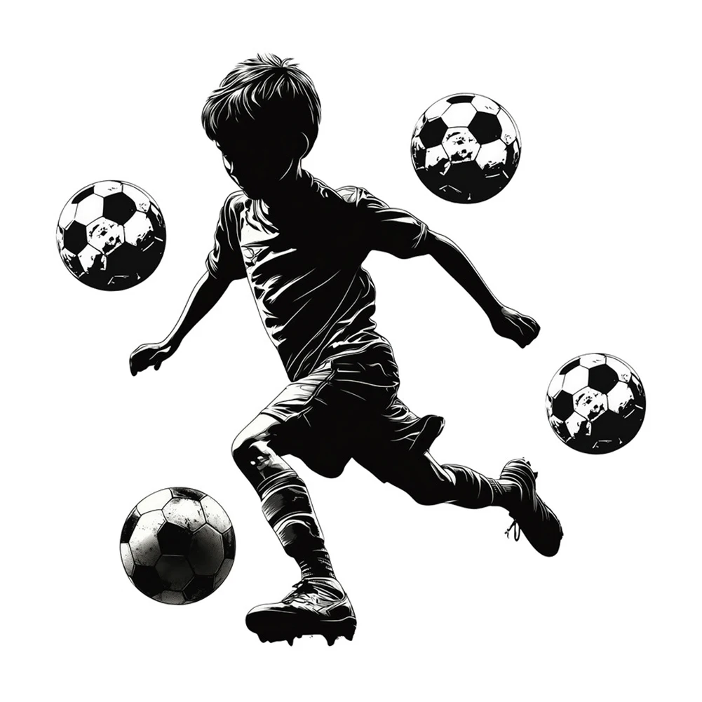 Black and White Soccer Player Decal Sticker for Water Bottles Laptops Cars PVC 52cm Silhouette Die Cut Waterproof
