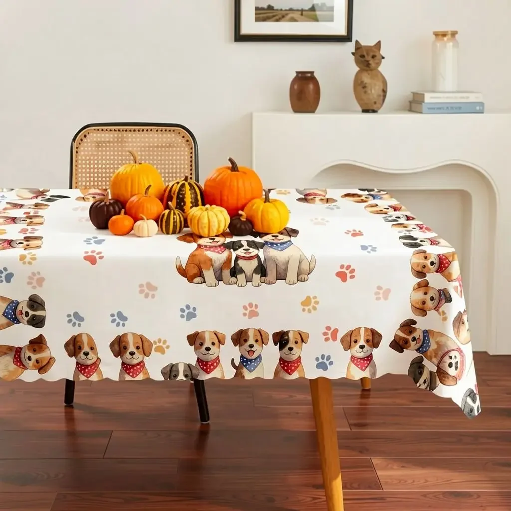 2D Flat Tablecloth - 1 piece - Cute Cartoon Dog Tablecloth - With Claw Print - Waterproof and Oil-Resistant Tableclothxzj