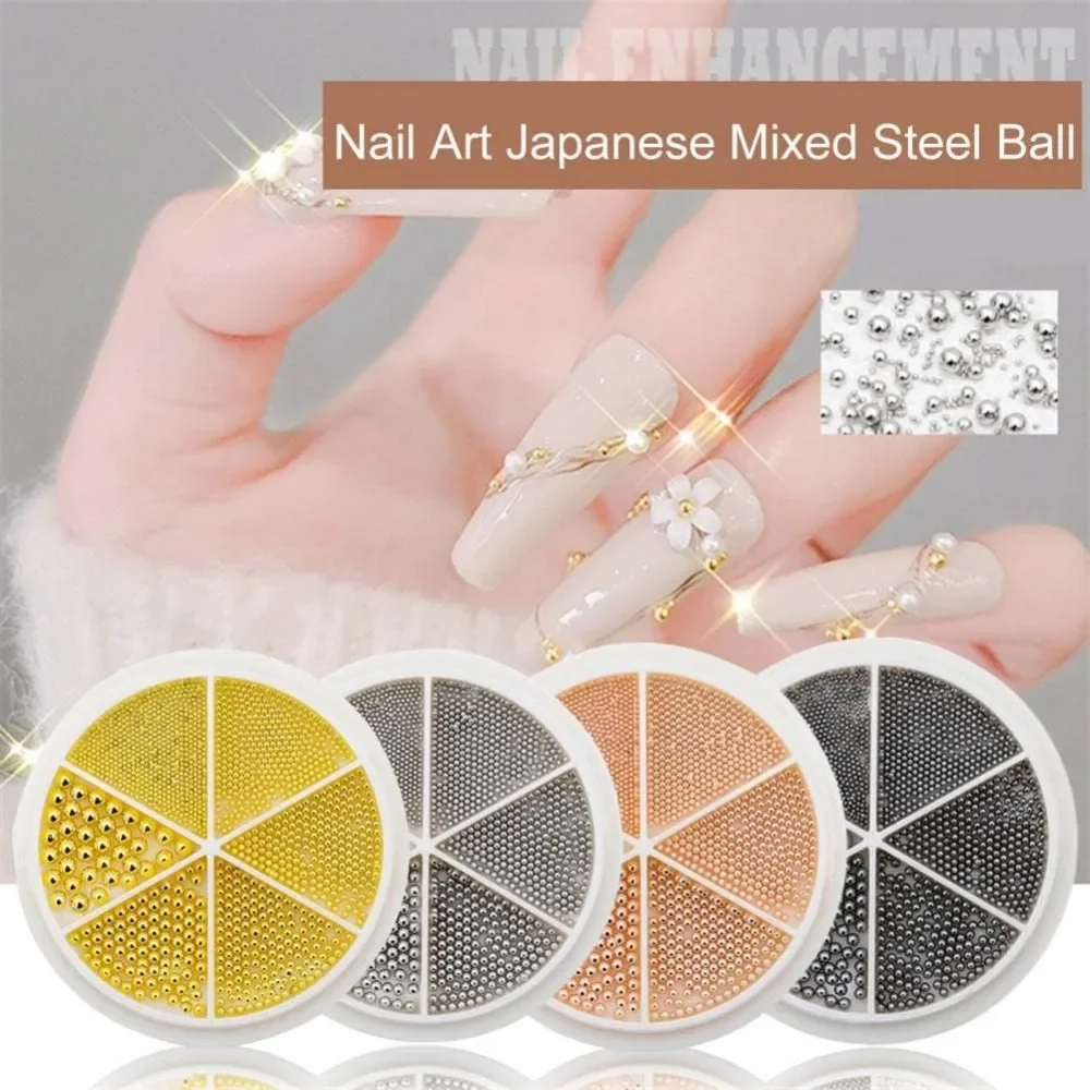 

6 Grids Nail Art Tiny Steel Caviar Beads 0.8-1.5mm Mixed Size 3D Design Rose Gold Silver Jewelry Manicure DIY Decor Nail Sticker