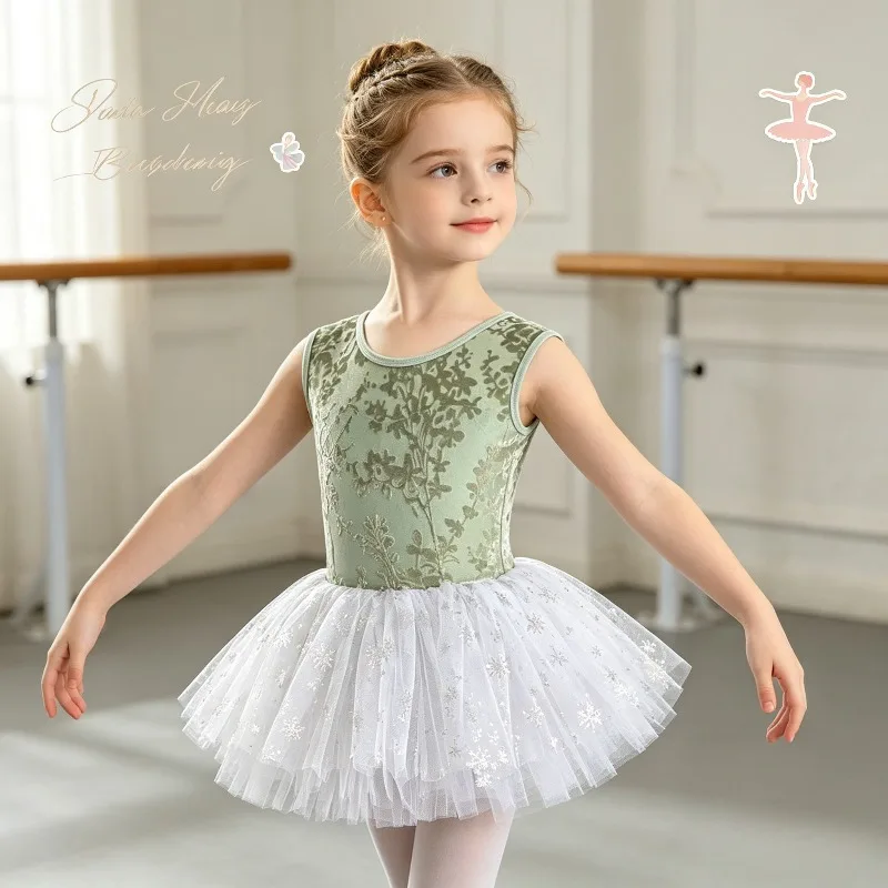 

Ballet Leotard with Sparkle Tutu Skirt Jacquard Sleeveless Elegant Outfit Soft Stretchy for Daily Training Snowflake Gauze Dress